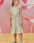Vestido em Linho Bordado Listras 82929 Infanti Infantil Menina