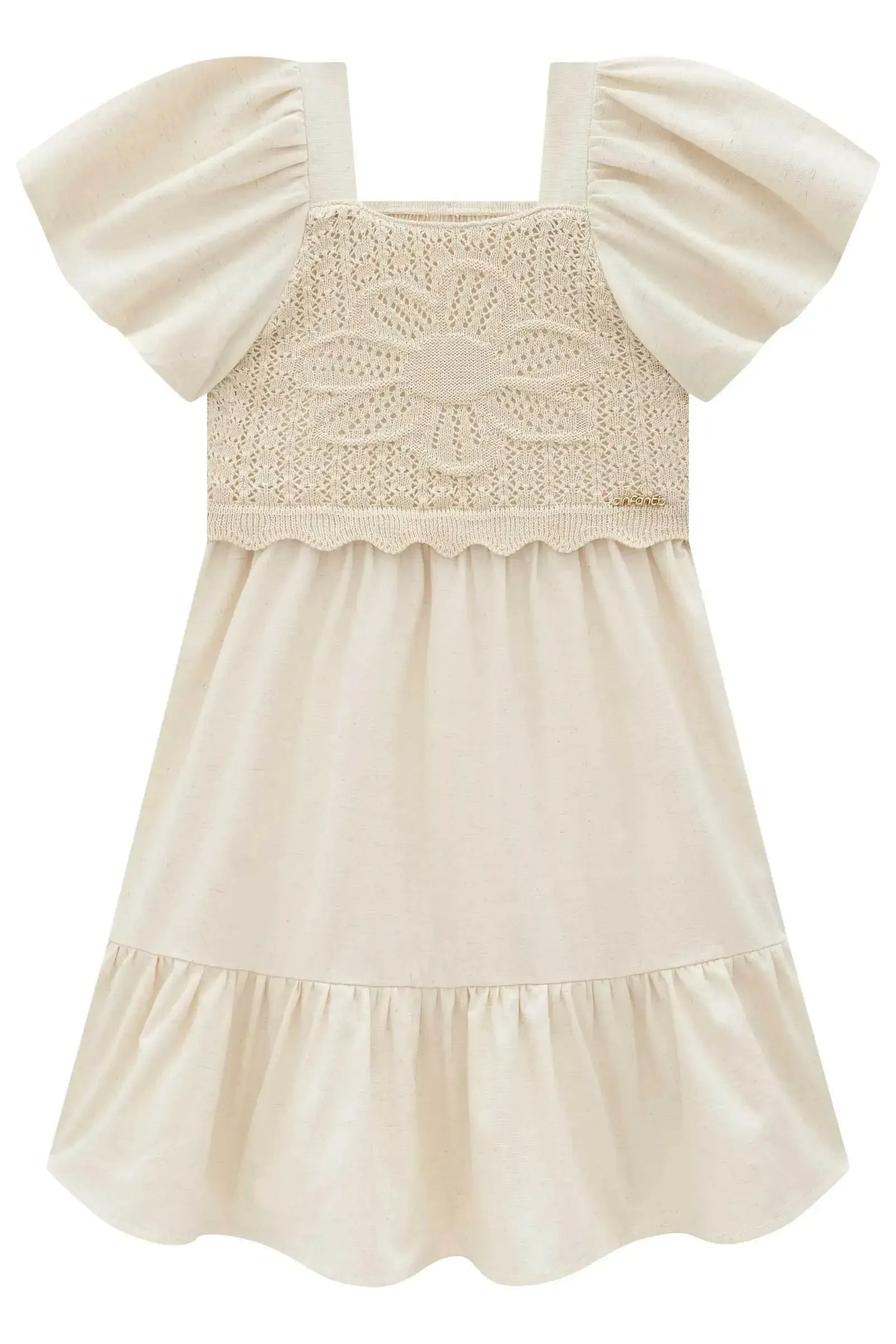 Vestido em Linho com Elastano e Tricot Algodão 97194 Infanti Infantil Menina