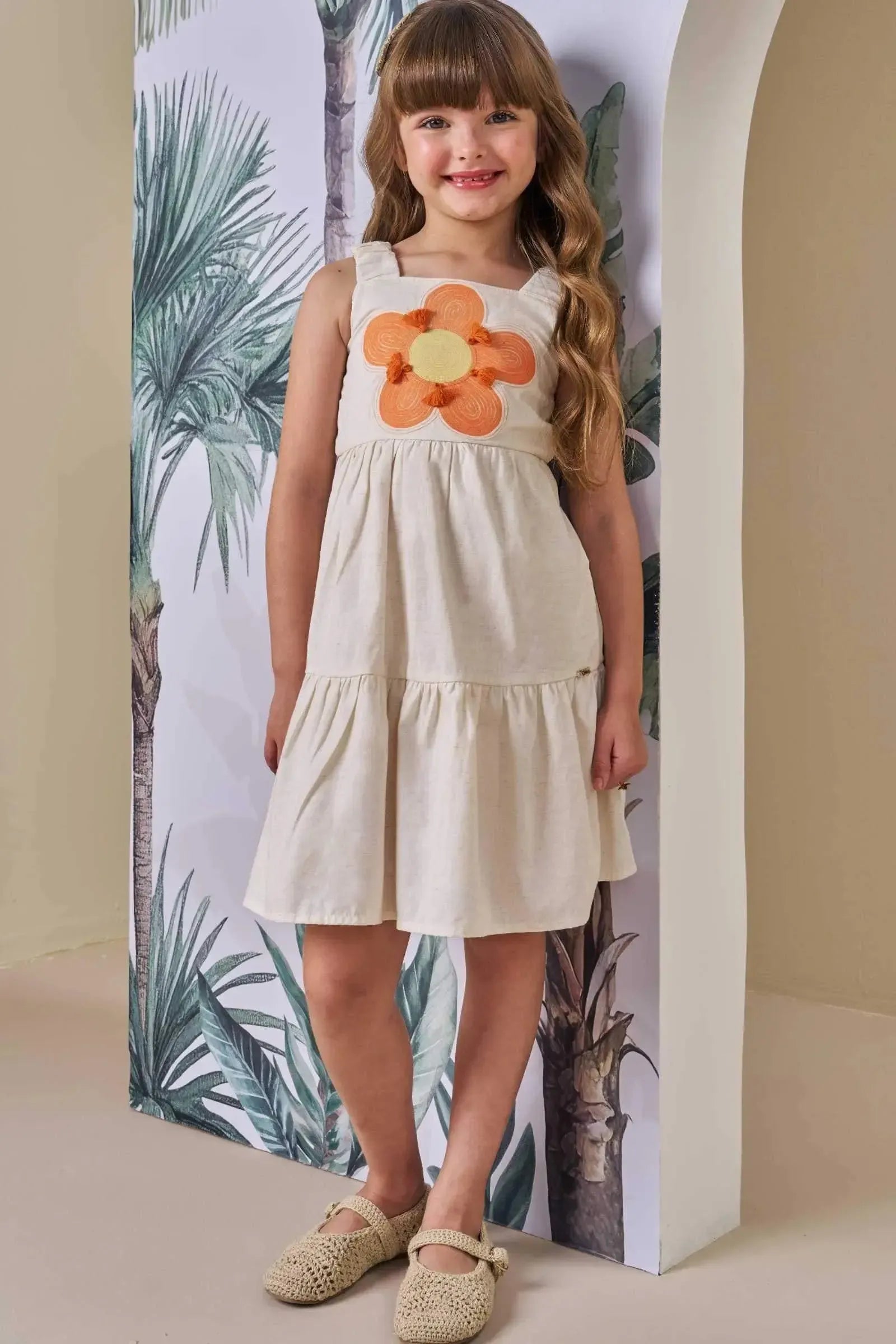 Vestido em Linho Deluxe 86511 Infanti Infantil Menina