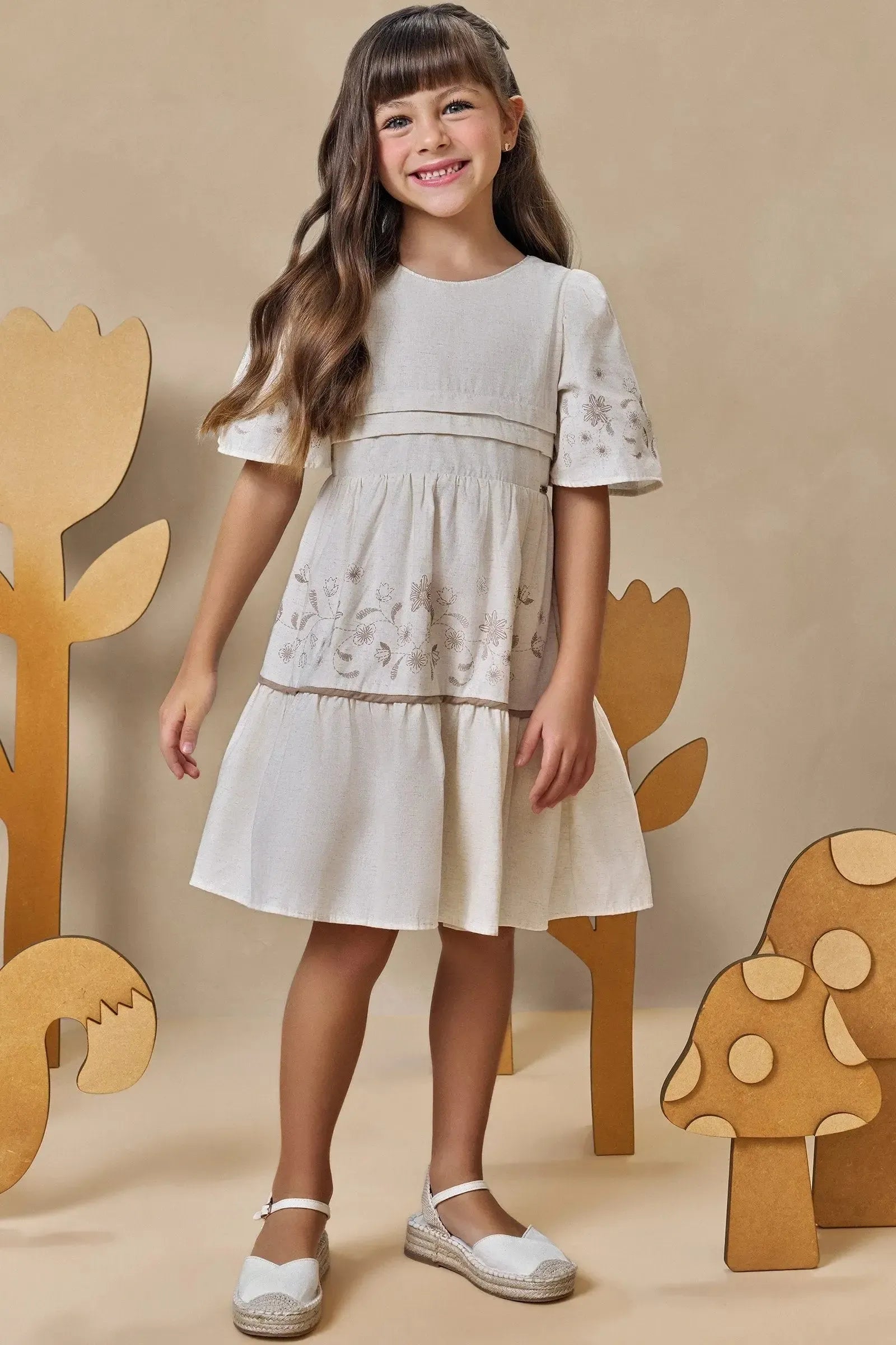 Vestido em Linho Deluxe 93520 Infanti Infantil Menina