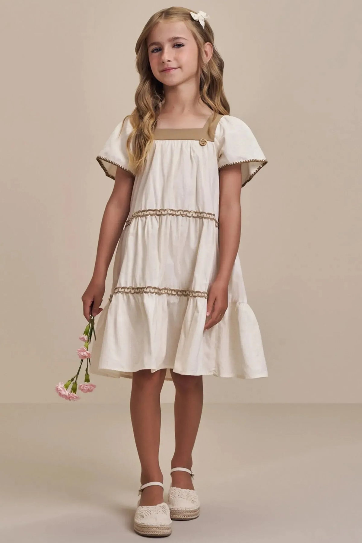 Vestido em Linho Deluxe 98882 Infanti Infantil Menina
