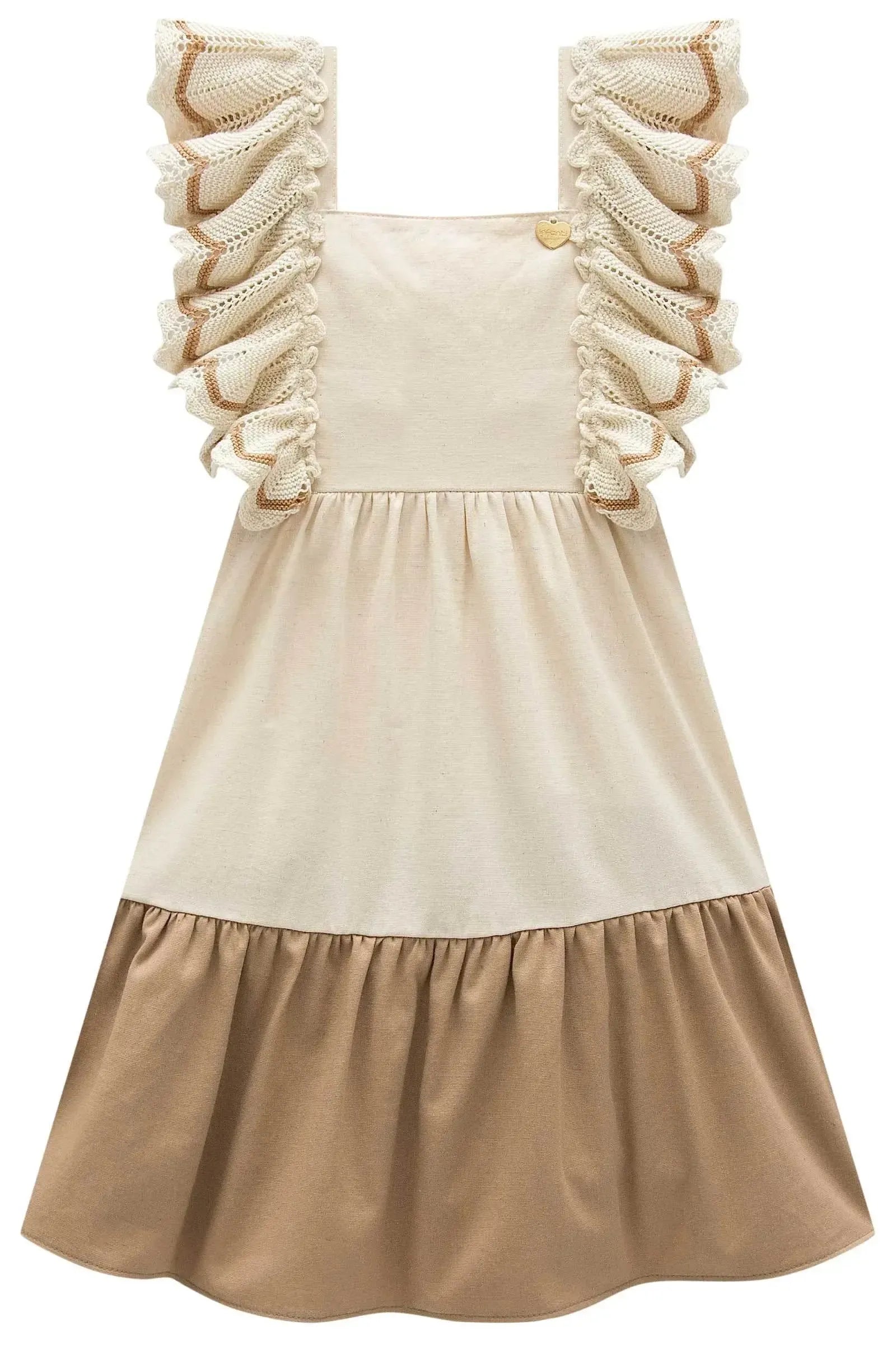 Vestido em Linho Santorine com Elastano e Tricot 100% Algodão 98784 Infanti Infantil Menina