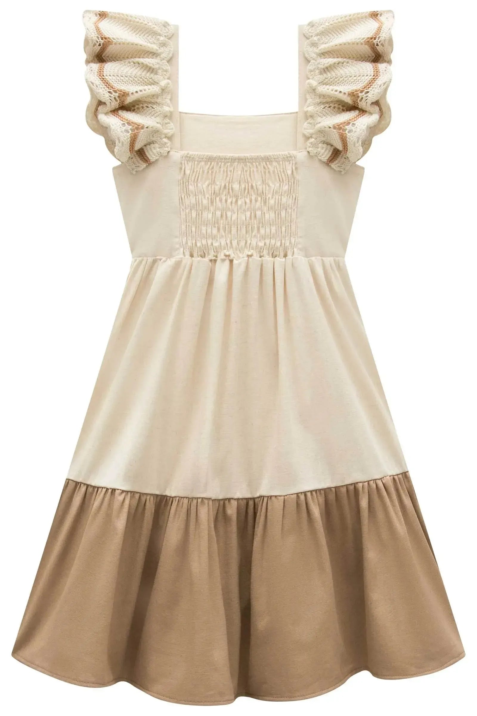 Vestido em Linho Santorine com Elastano e Tricot 100% Algodão 98784 Infanti Infantil Menina