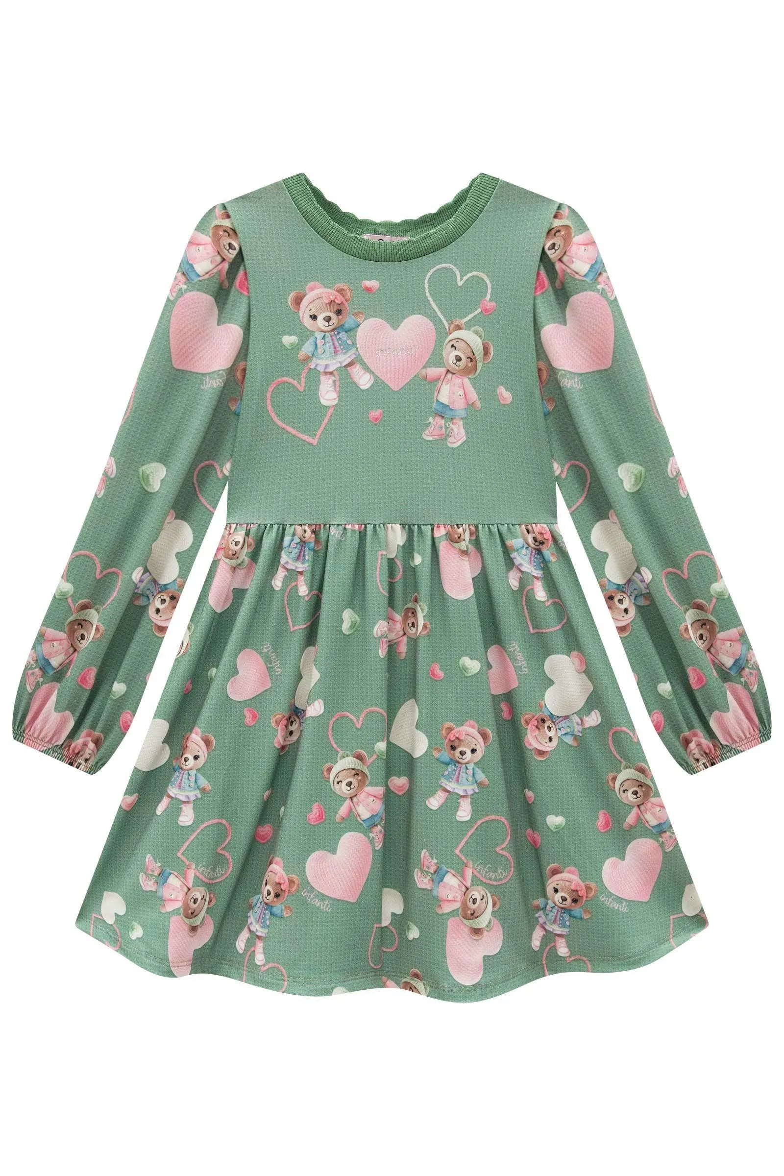 Vestido em Malha Fresh. Acompanha Bolsa em Pelo Carneirinho 91816 Infanti Infantil Menina