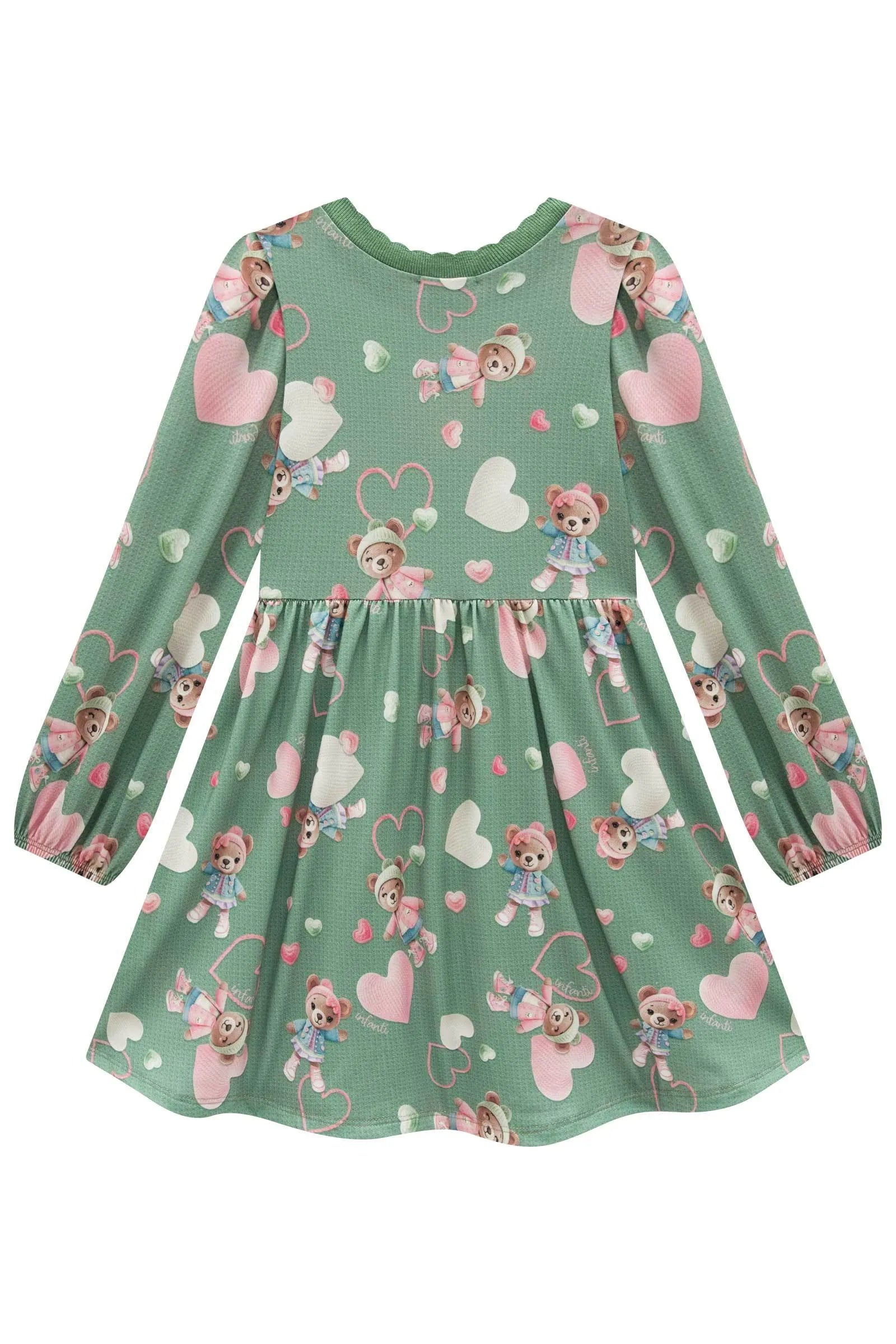 Vestido em Malha Fresh. Acompanha Bolsa em Pelo Carneirinho 91816 Infanti Infantil Menina