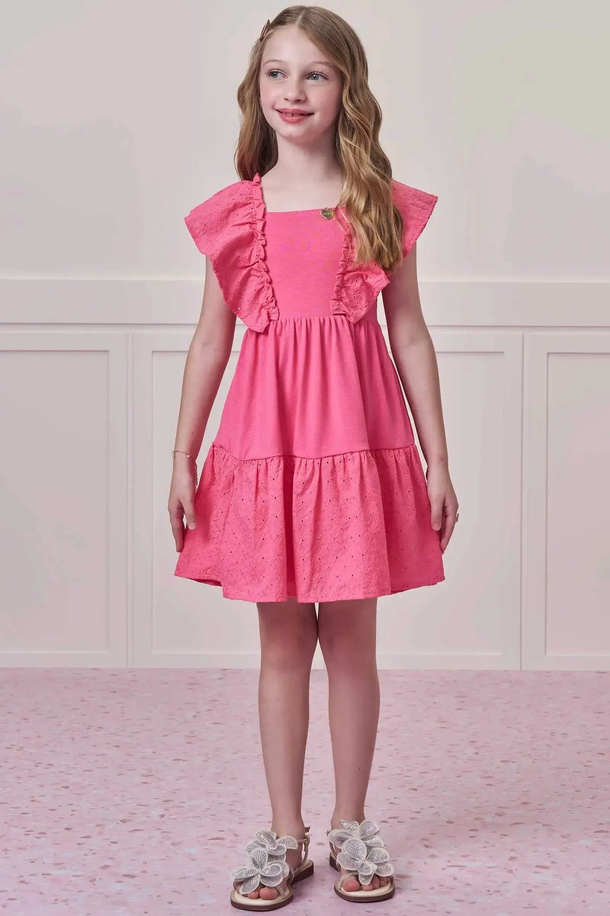 Vestido em Malha Fresh e Laise Verano 96783 Infanti Infantil Menina