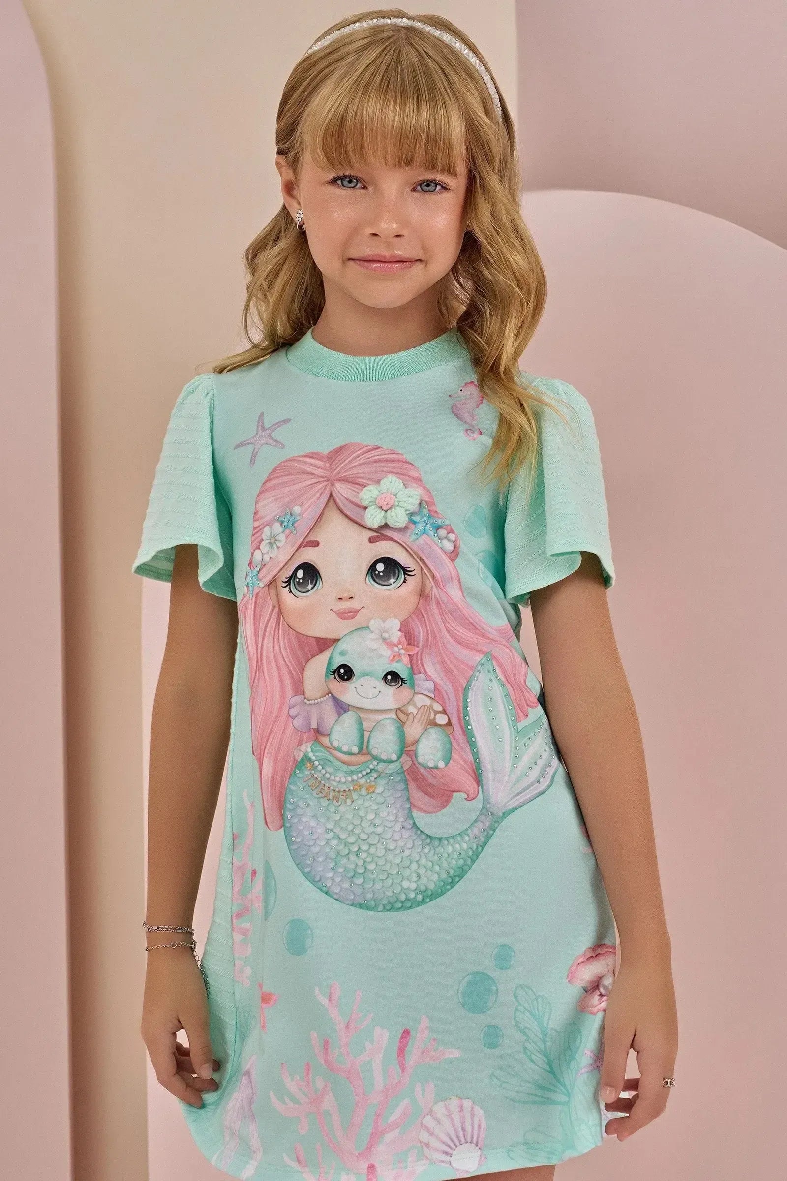 Vestido em Malha Textura 86959 Infanti Infantil Menina