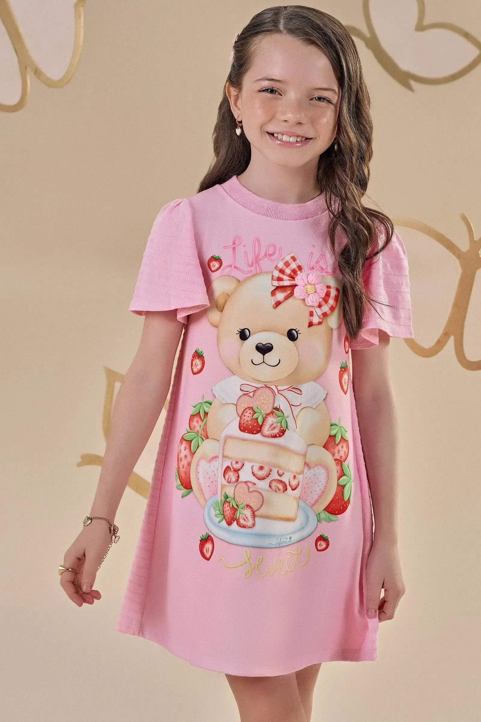 Vestido em Malha Textura 88790 Infanti Infantil Menina