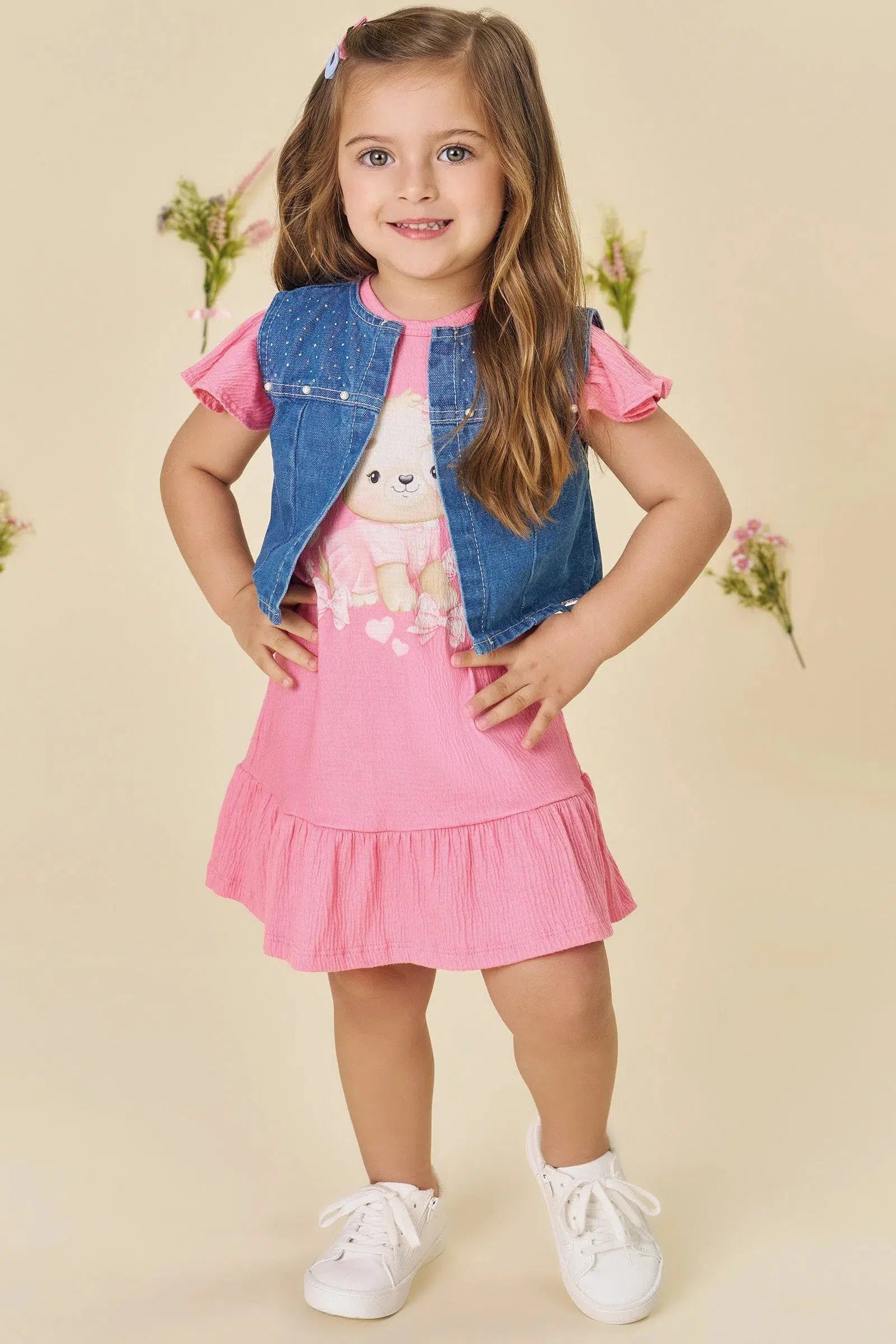 Vestido em Malha Wave e Colete em Jeans Arkansas 81845 Infanti