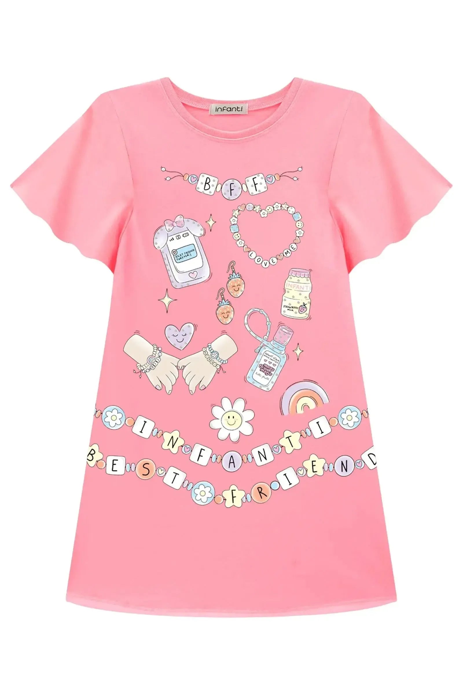Vestido em Meia Malha. Acompanha Kit Pulseiras 93429 Infanti Infantil Menina