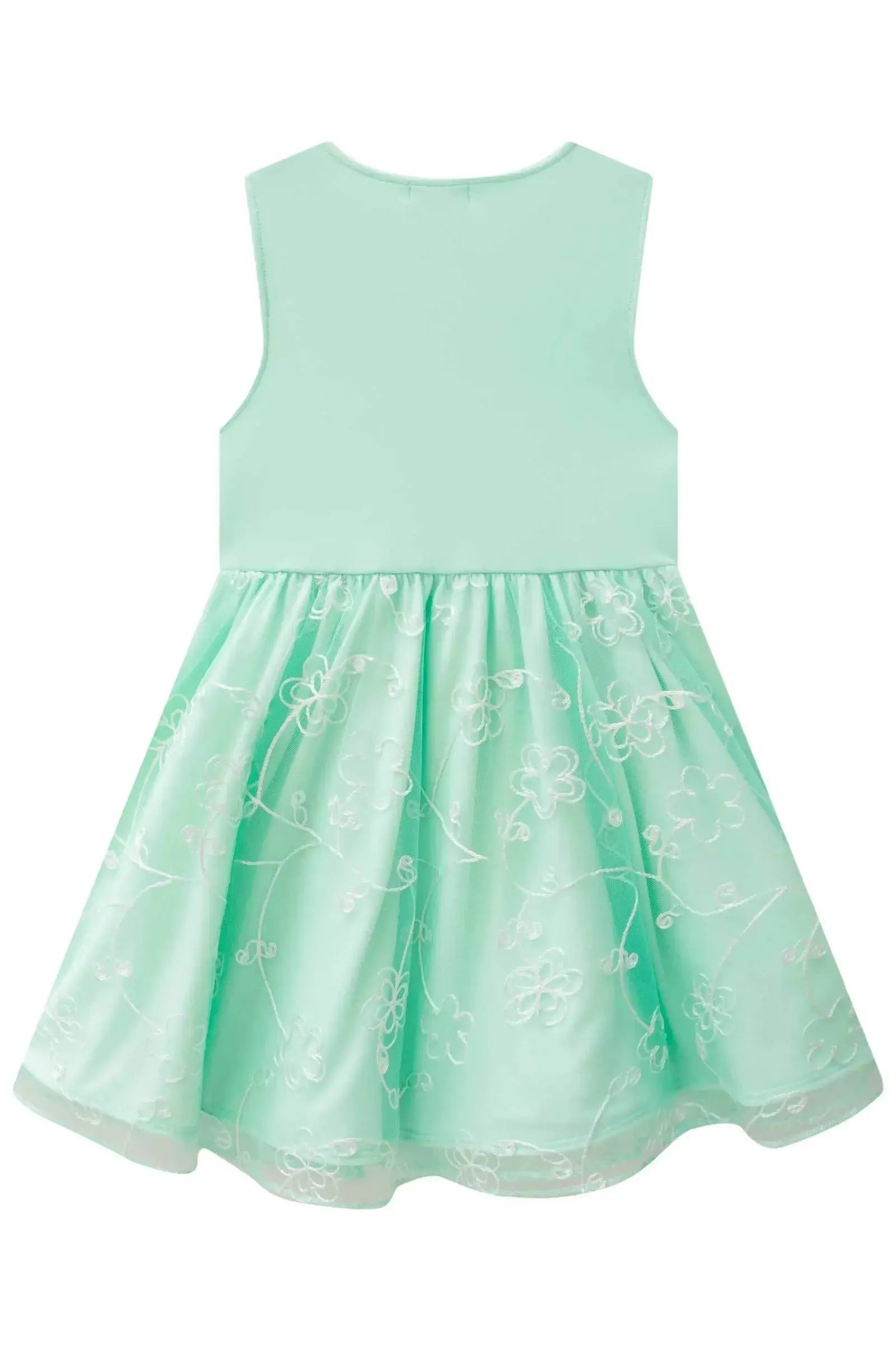 Vestido em Ribana Canelada e Tule Bordado 87209 Infanti Infantil Menina