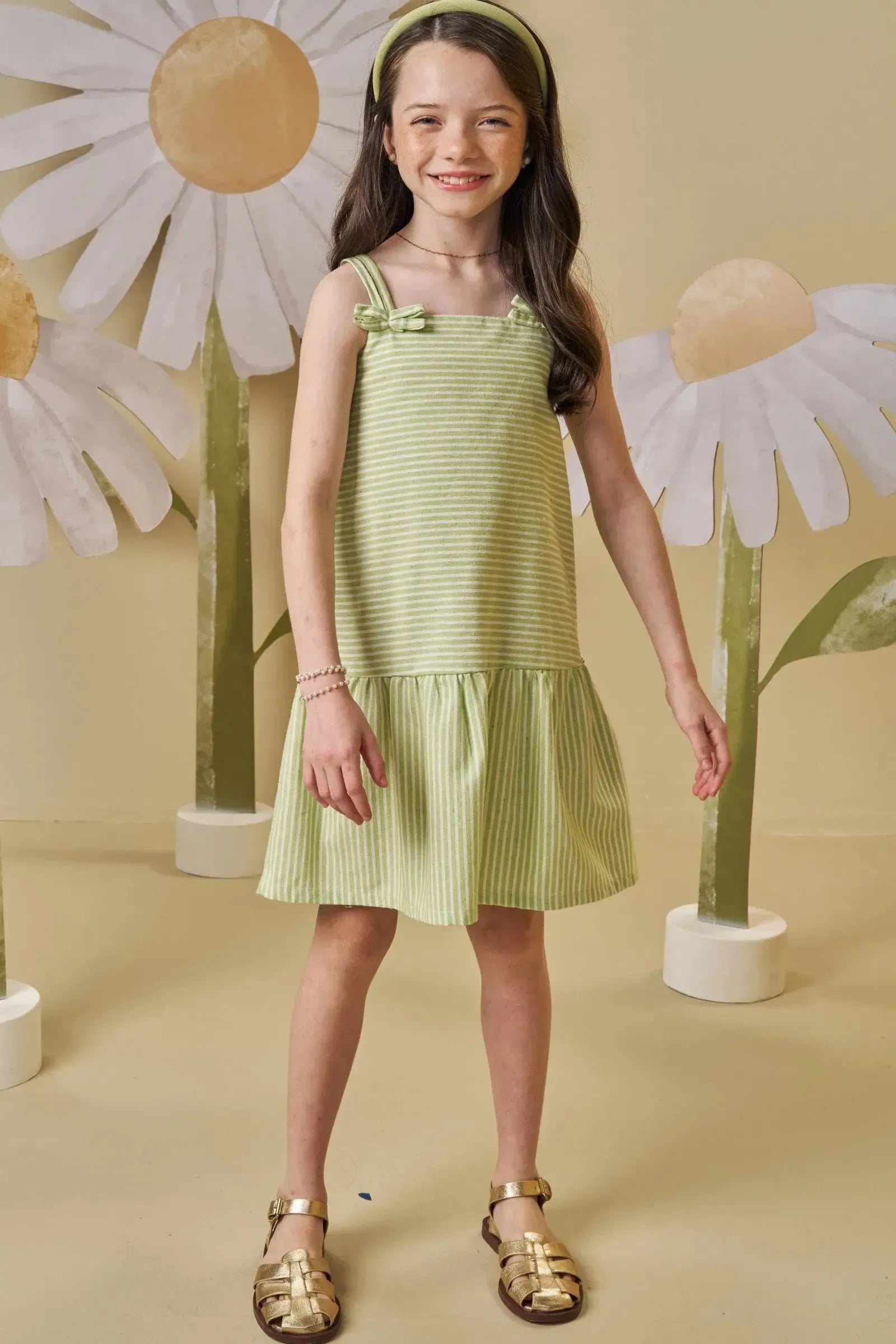 Vestido em Tecido Listrado 87946 Infanti Infantil Menina