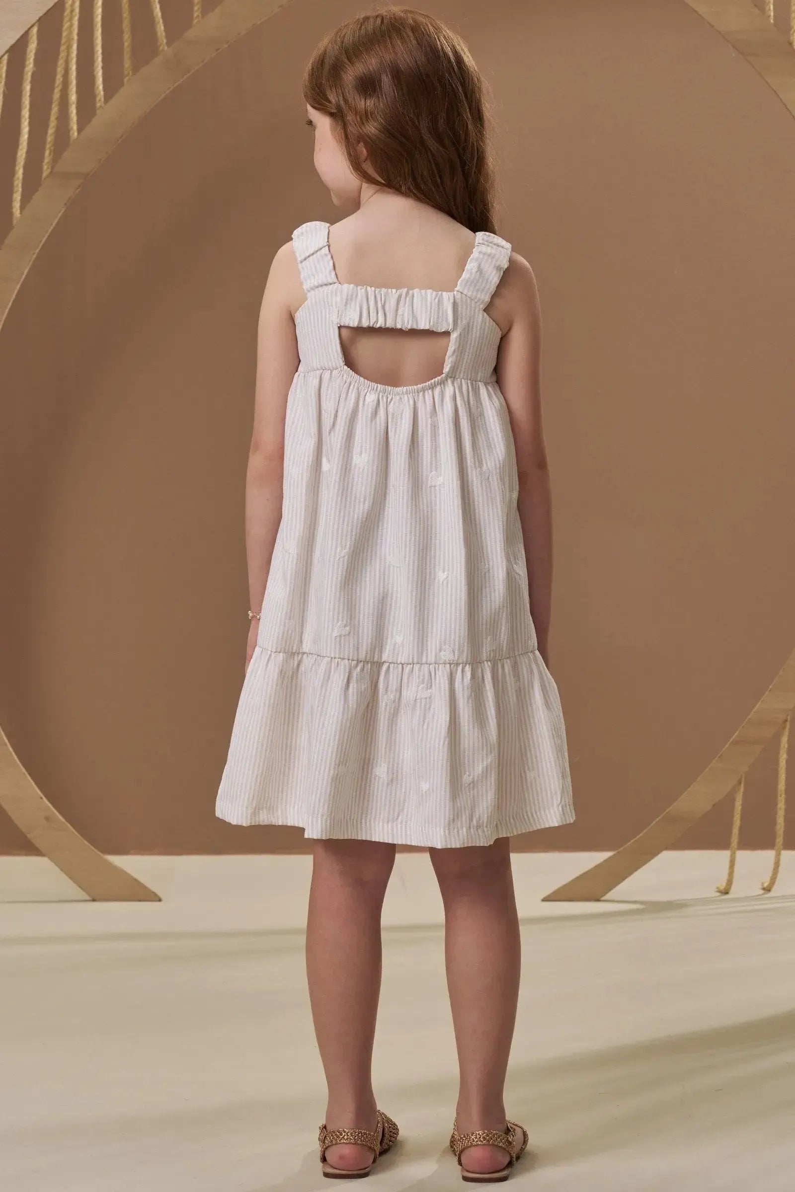 Vestido em Tecido Listrado Bordado 96668 Infanti Infantil Menina