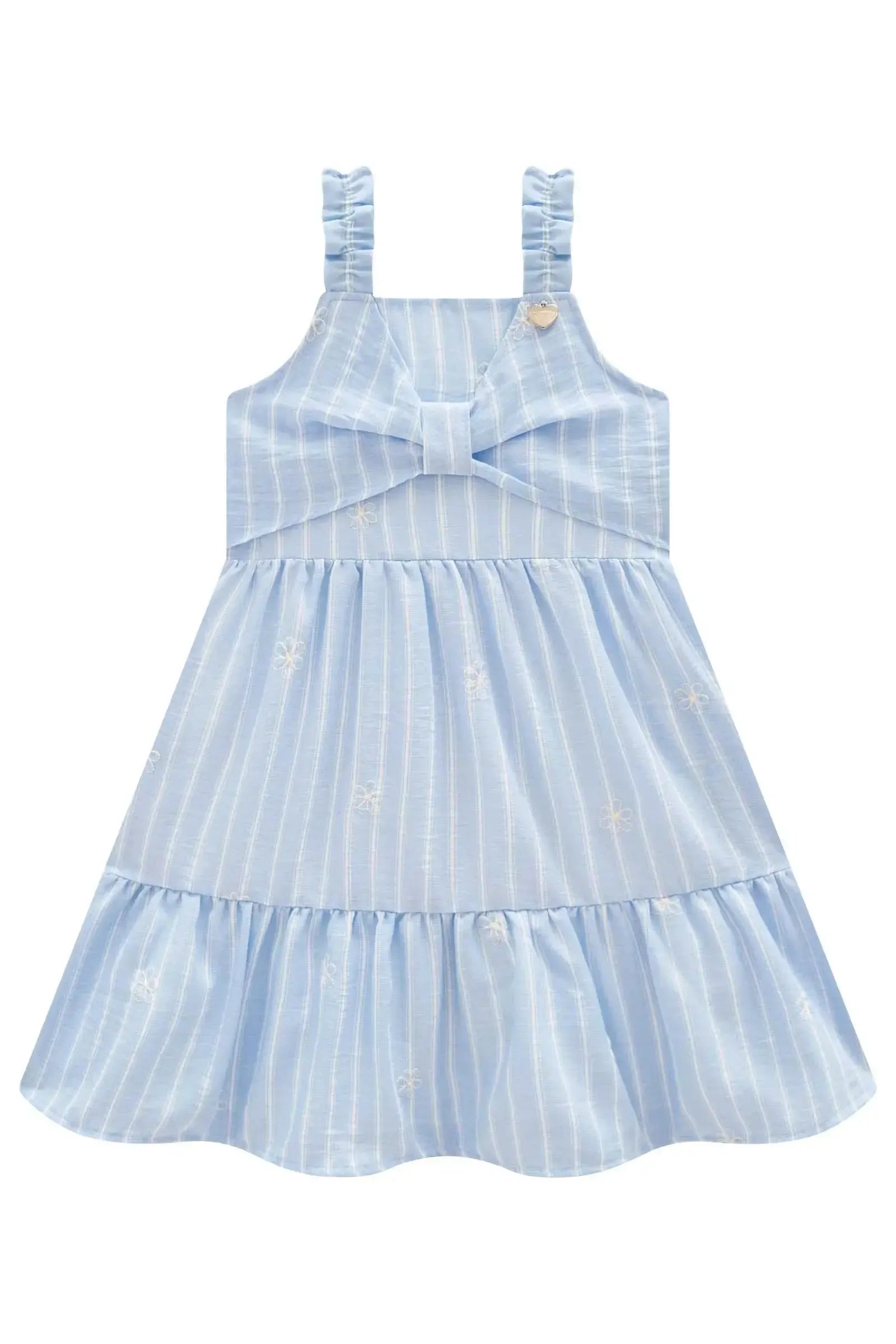 Vestido em Tecido Listrado Bordado 98367 Infanti Infantil Menina
