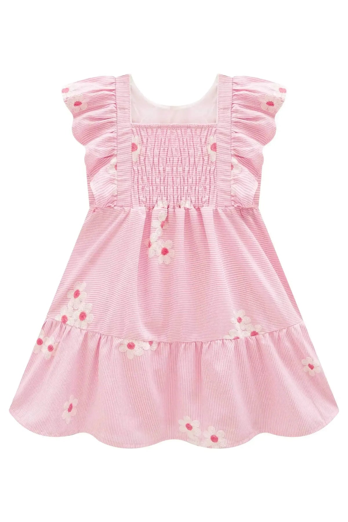 Vestido em Tricoline Bordado Flores 98389 Infanti Bebê Menina