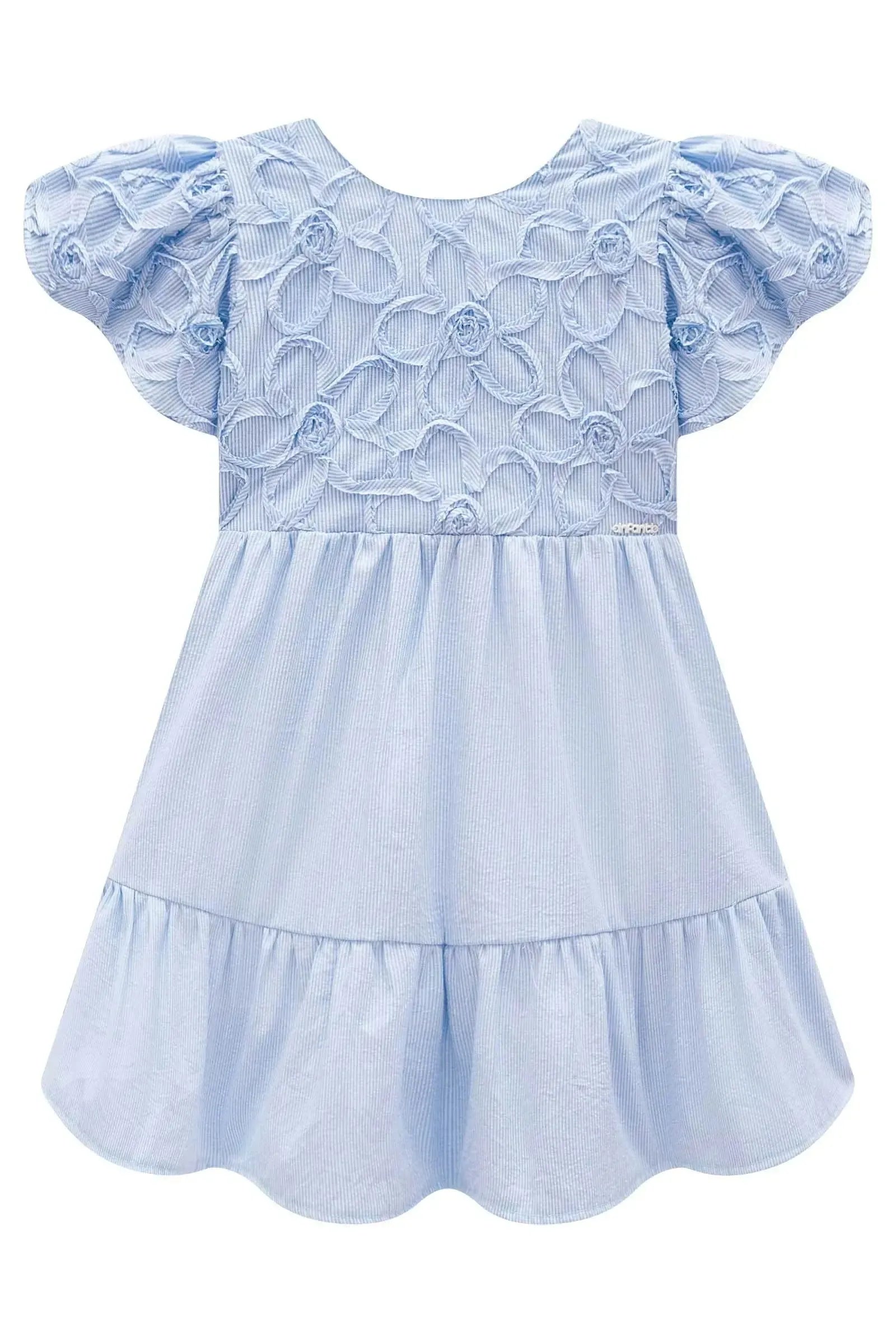 Vestido em Tricoline Listrado 3D Floral 96892 Infanti Infantil Menina