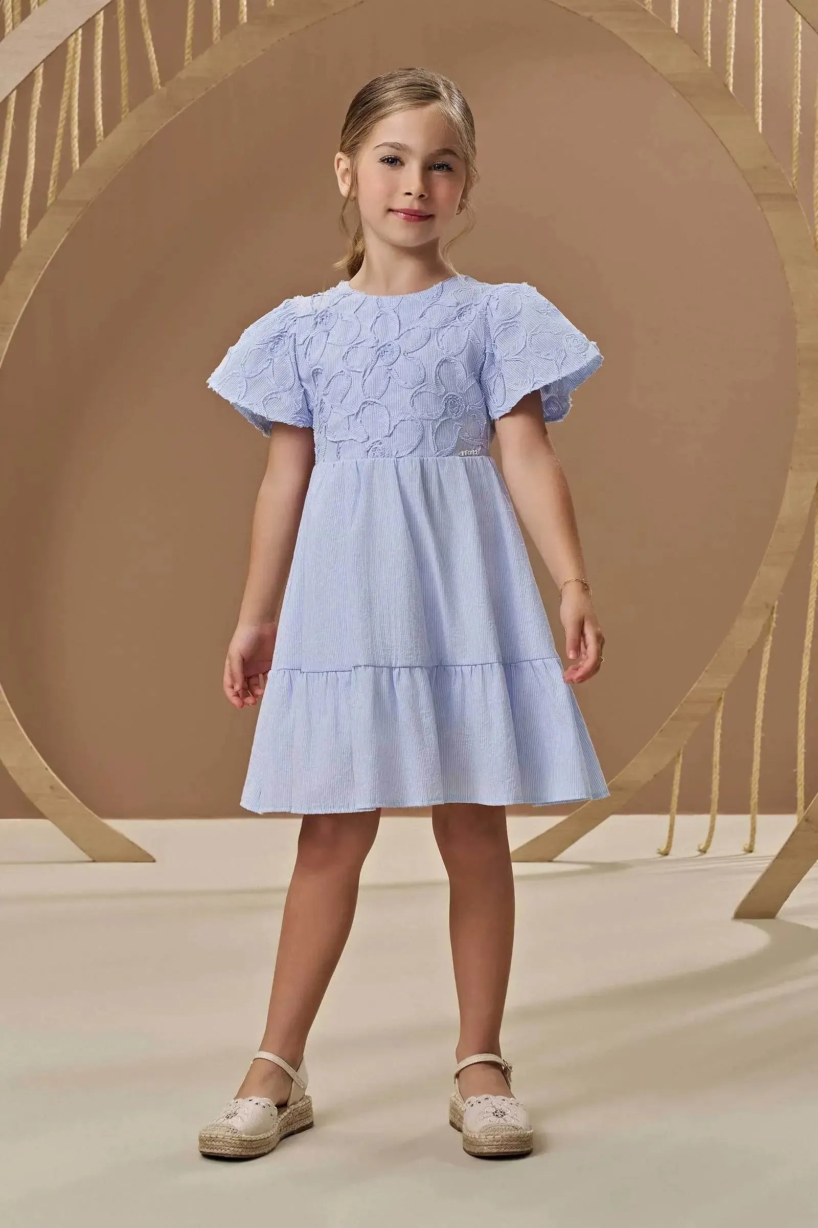 Vestido em Tricoline Listrado 3D Floral 96892 Infanti Infantil Menina