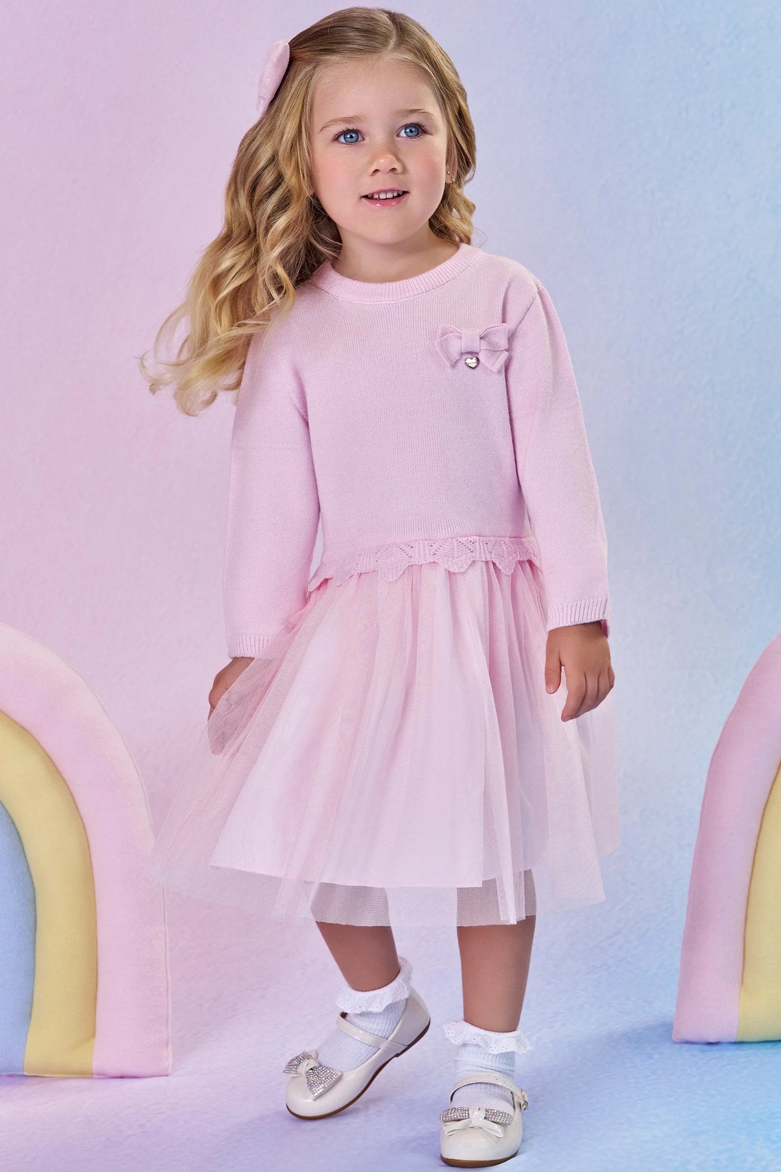 Vestido em Tricot e Tule com Elastano 90962 Infanti Bebê Menina