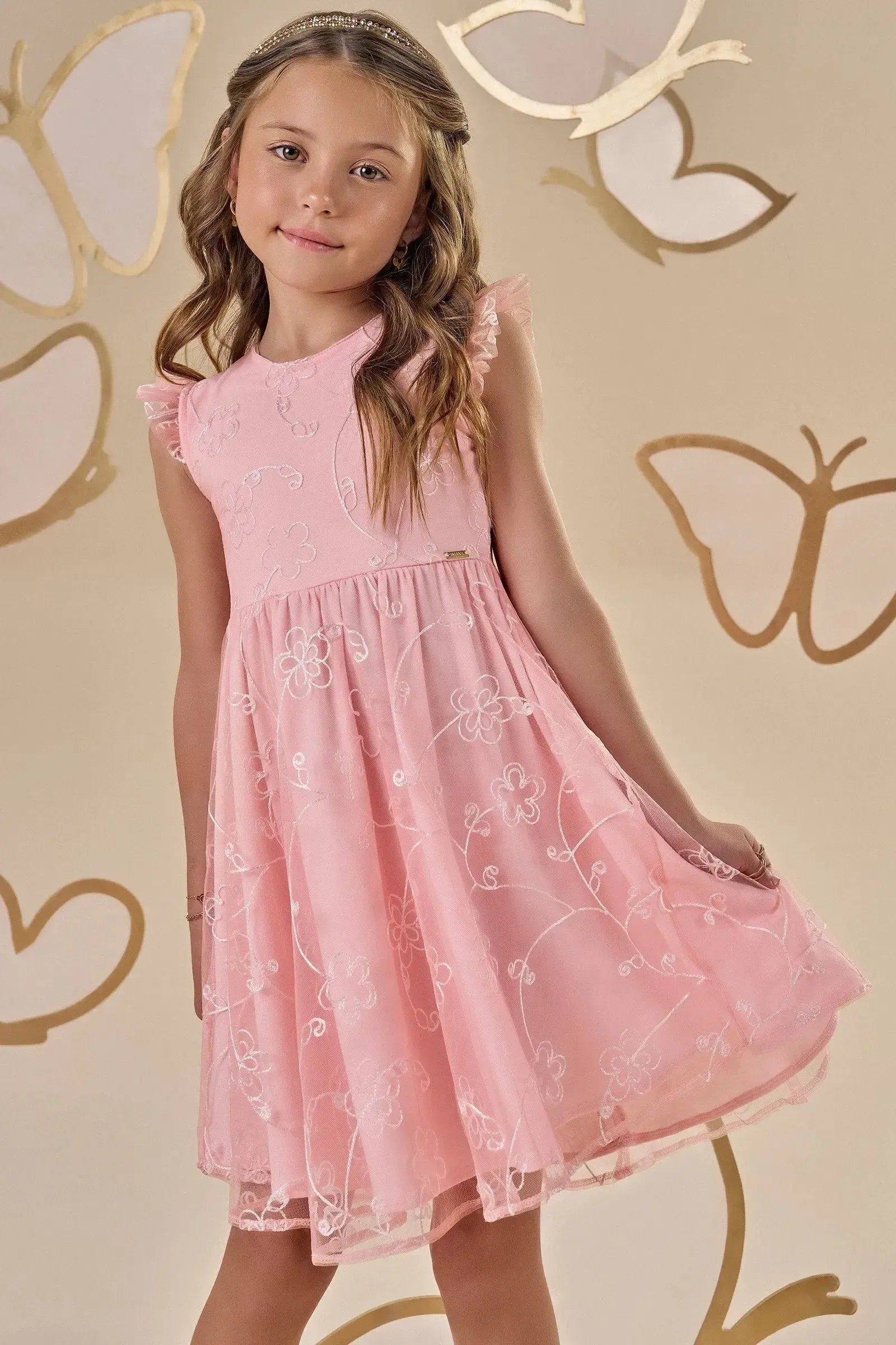 Vestido em Tule Bordado 88760 Infanti Infantil Menina