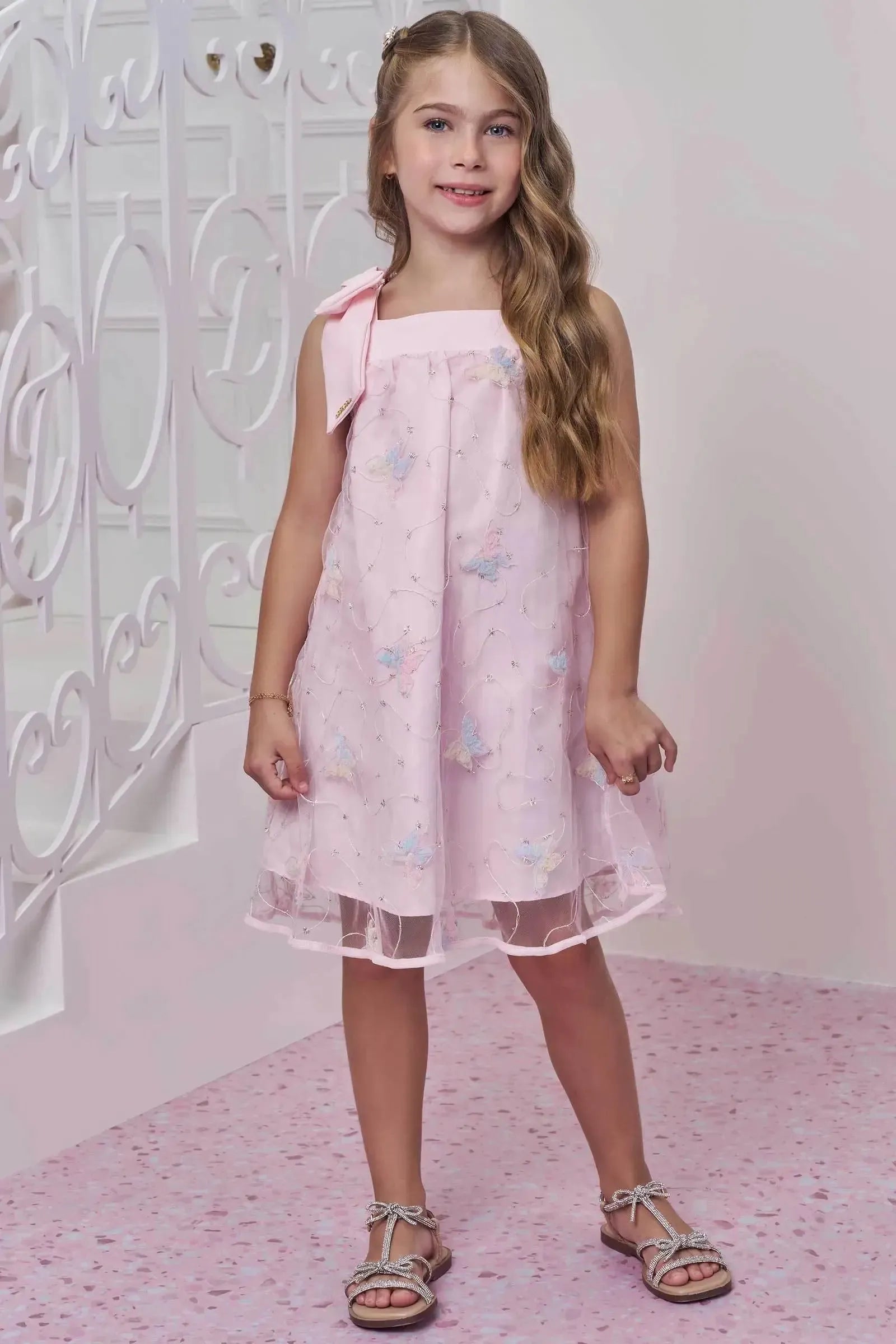 Vestido em Tule Bordado Borboleta 98792 Infanti Infantil Menina