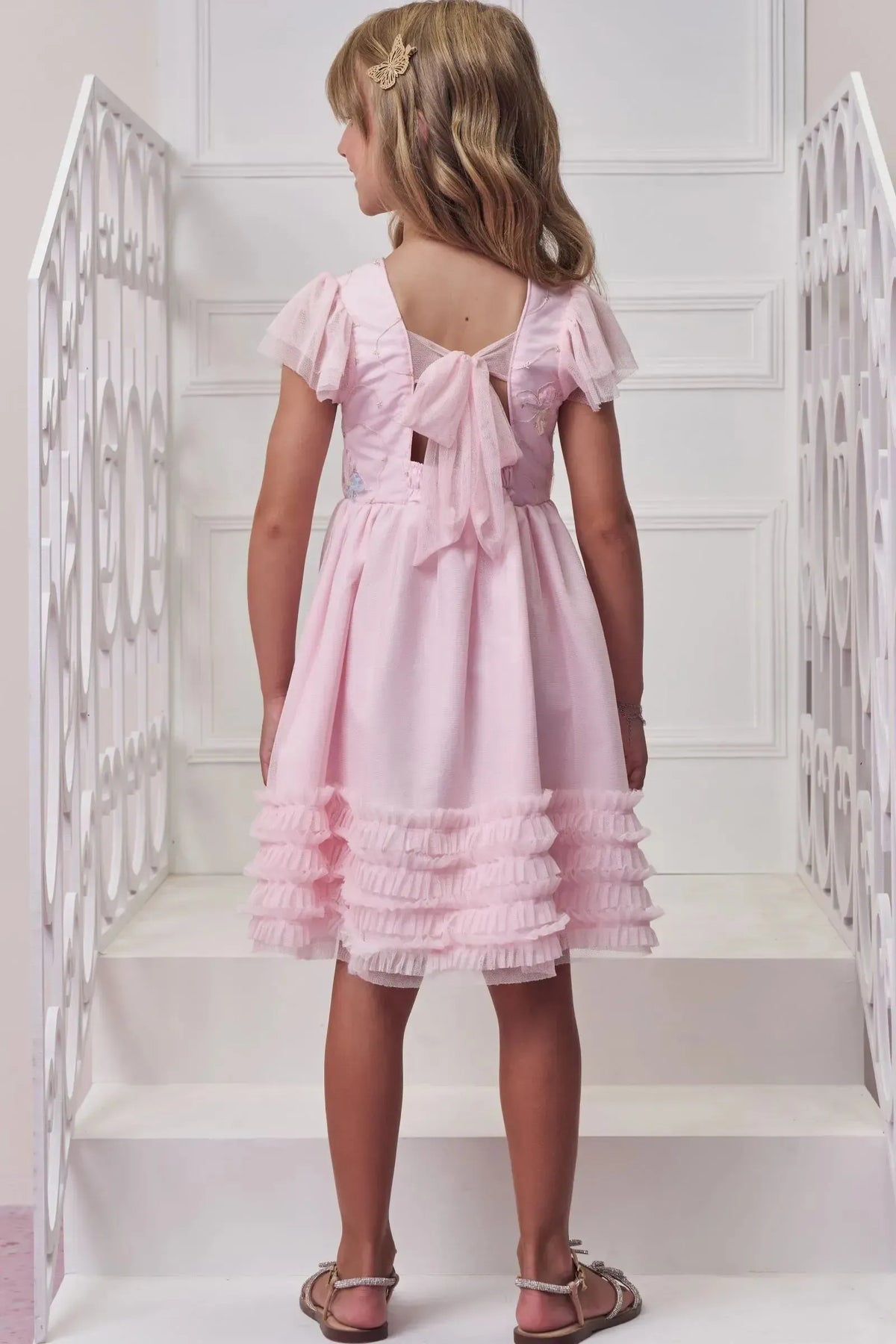 Vestido em Tule Bordado Borboleta e Tule com Elastano 99147 Infanti Infantil Menina