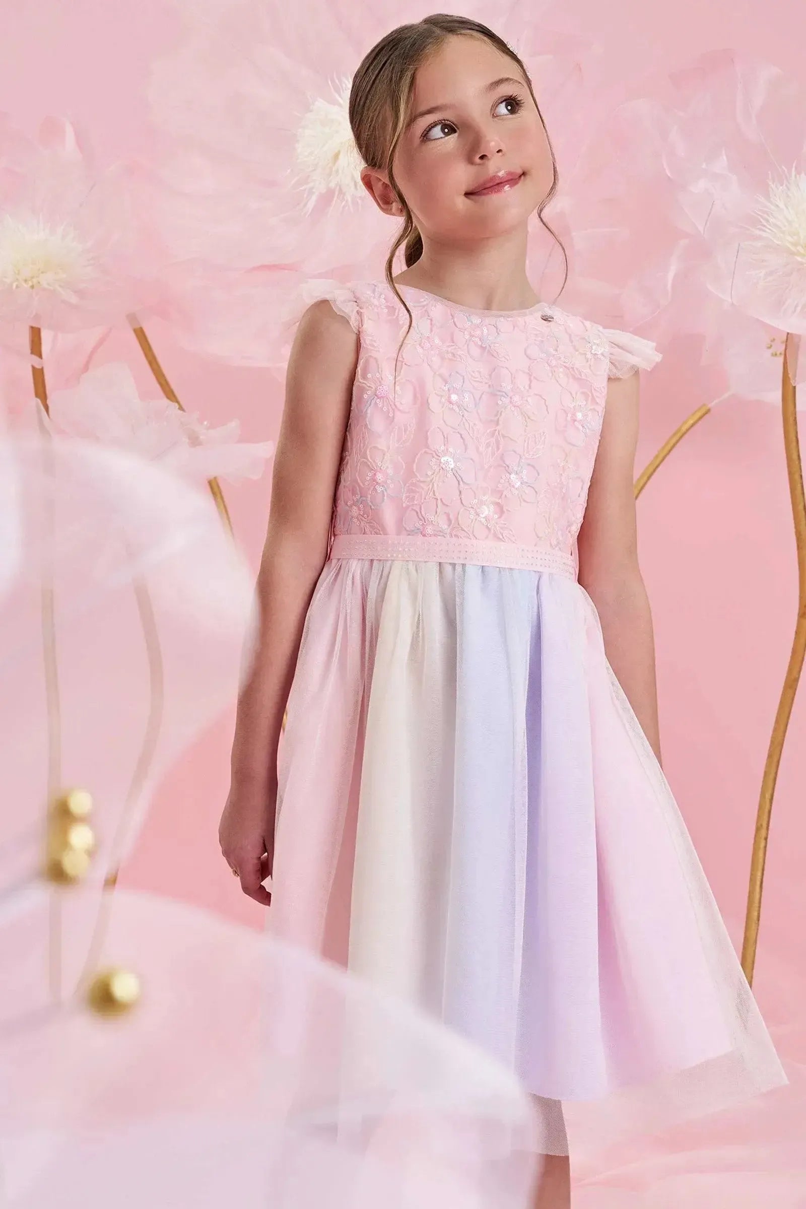 Vestido em Tule Bordado Garden 83696 Infanti Infantil Menina