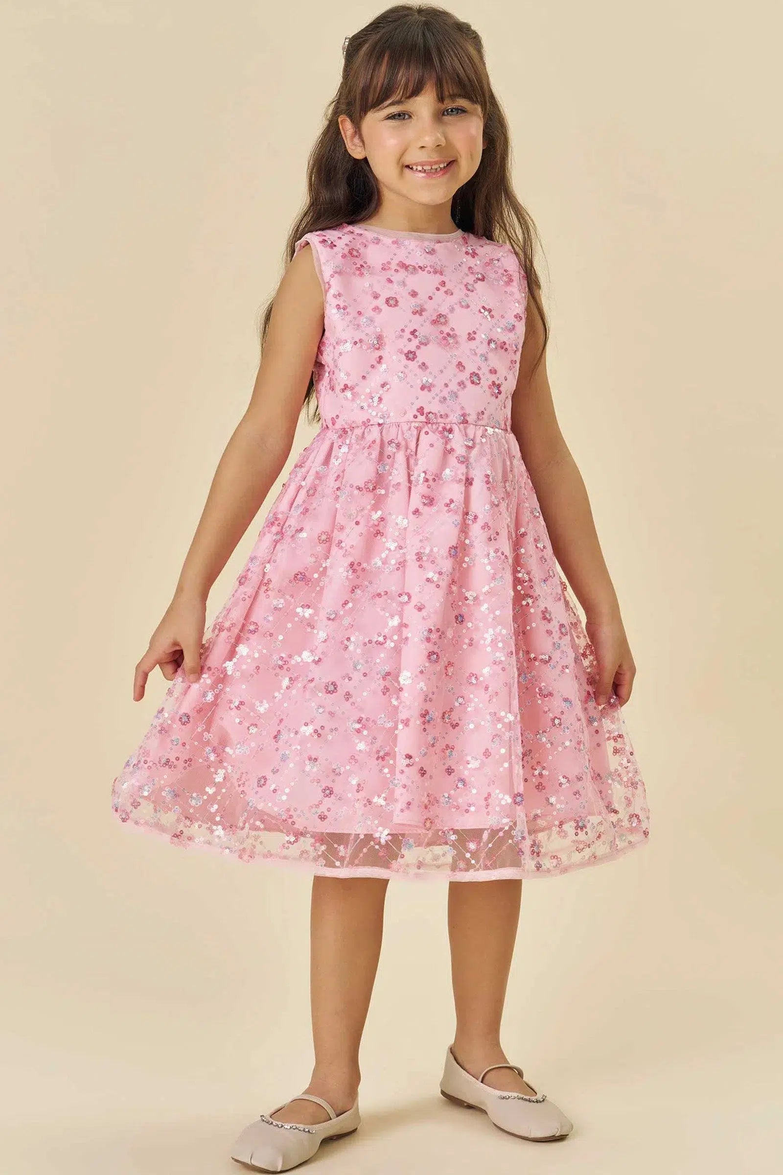 Vestido em Tule Bordado Paetê 83603 Infanti