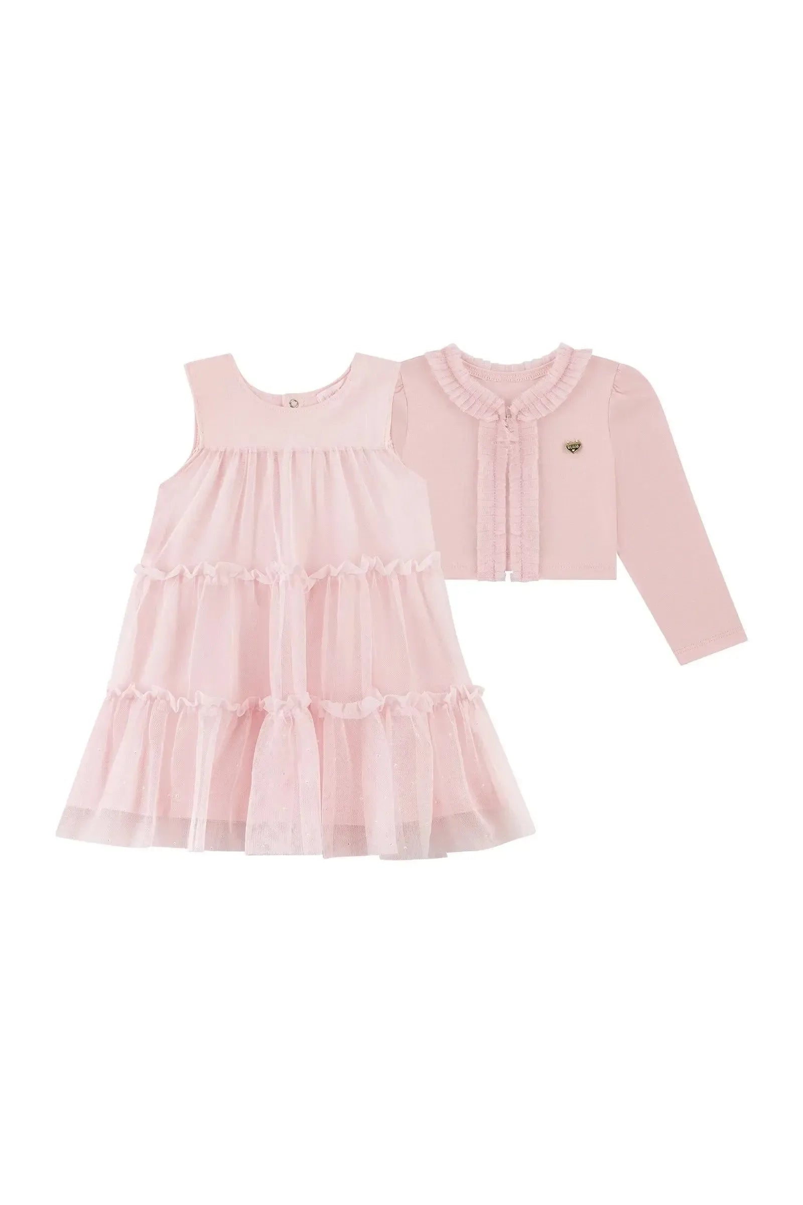 Vestido em Tule com Elastano e Casaqueto em Cotton 92145 Kukiê Bebê Menina