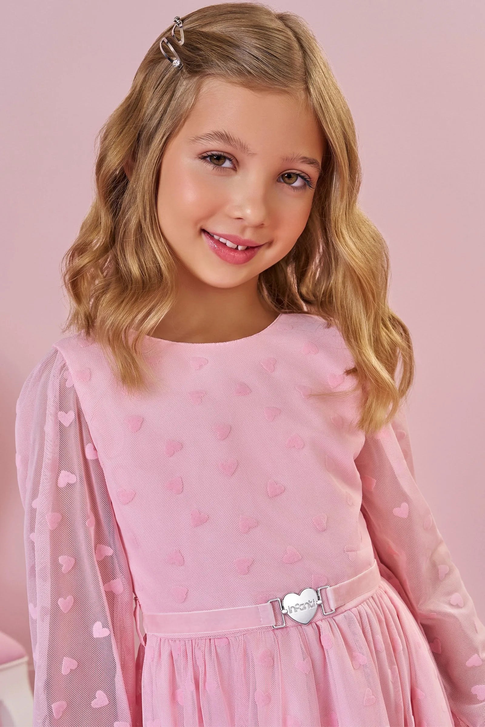 Vestido em Tule Flocking Coração 89446 Infanti Infantil Menina