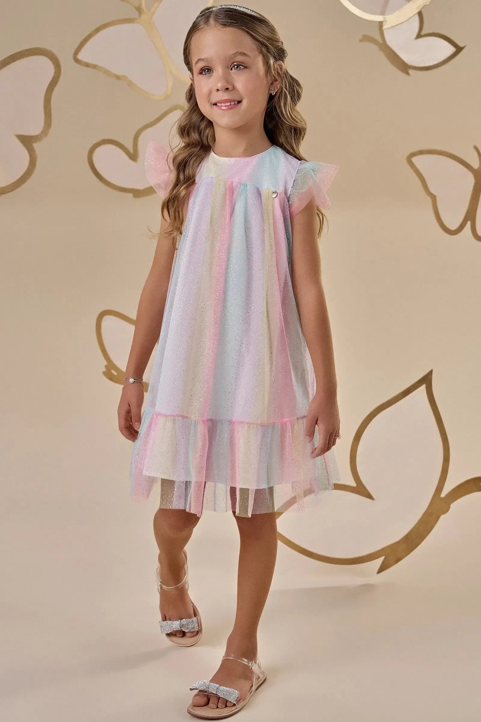 Vestido em Tule Foil Degradê 87219 Infanti Infantil Menina