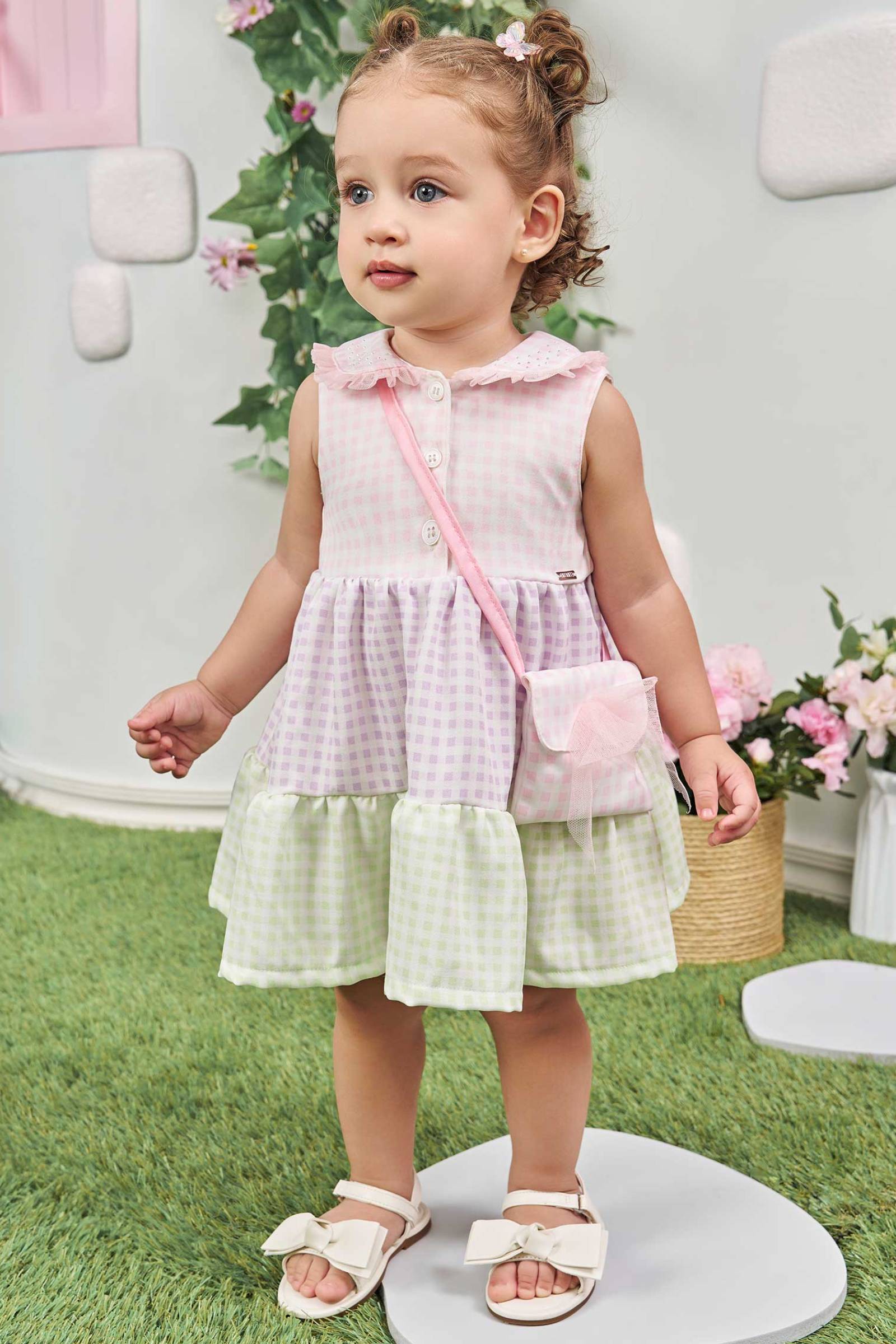 Vestido em Visco Twill. Acompanha Bolsa 77858 Infanti