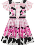 Vestido Junino Boiadeira em Fly Tech e Nylon Estampa de Vaquinha e Franjas com Strass 97819 Kukiê Infantil Menina