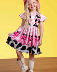 Vestido Junino Boiadeira em Fly Tech e Nylon Estampa de Vaquinha e Franjas com Strass 97819 Kukiê Infantil Menina