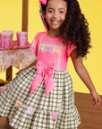 Vestido Junino Fashion em Malha Power e Tecido Xadrez 100% Algodão 97816 Kukiê Infantil Menina