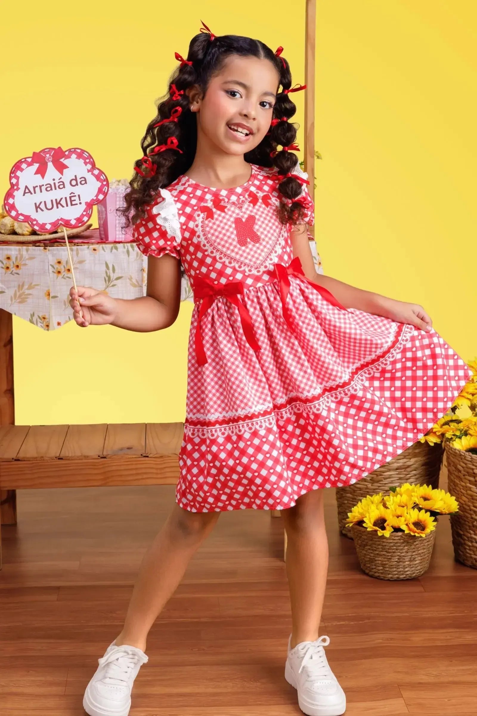Vestido Junino Maça Do Amor em Malha Power e Nylon Kukiê 97821 Kukiê Infantil Menina