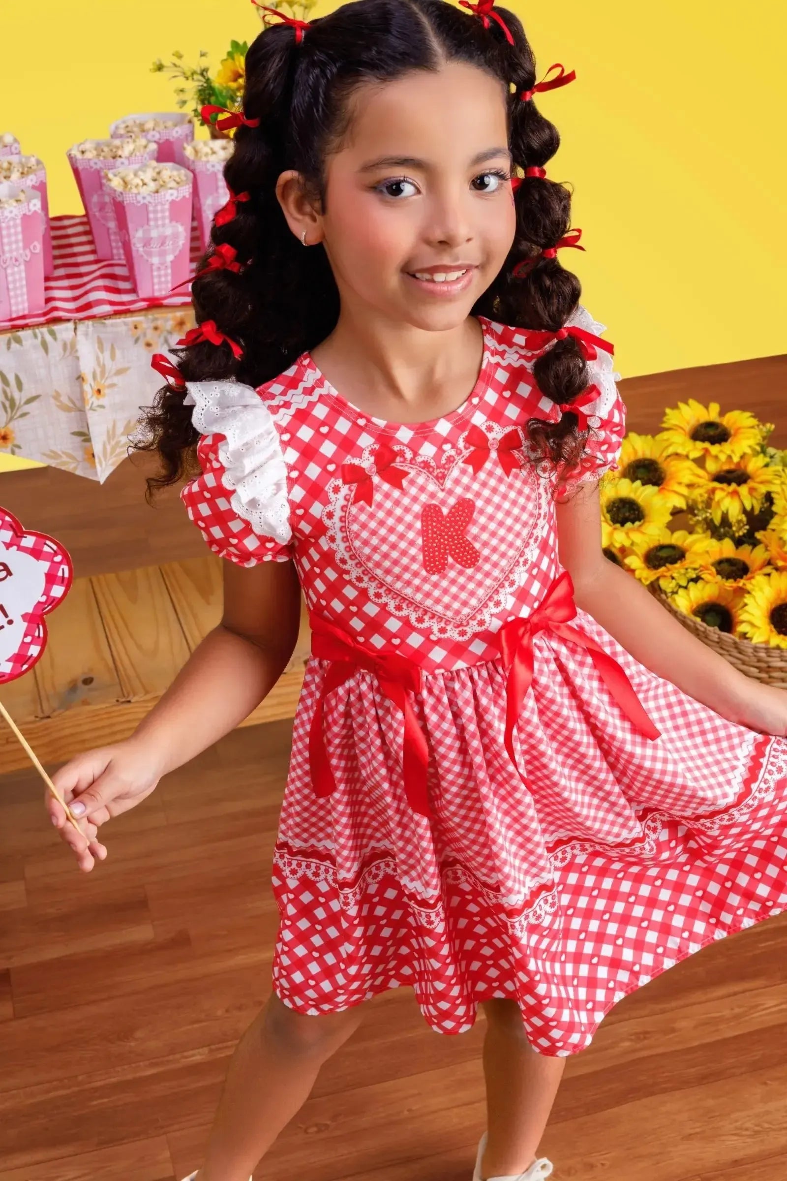 Vestido Junino Maça Do Amor em Malha Power e Nylon Kukiê 97821 Kukiê Infantil Menina