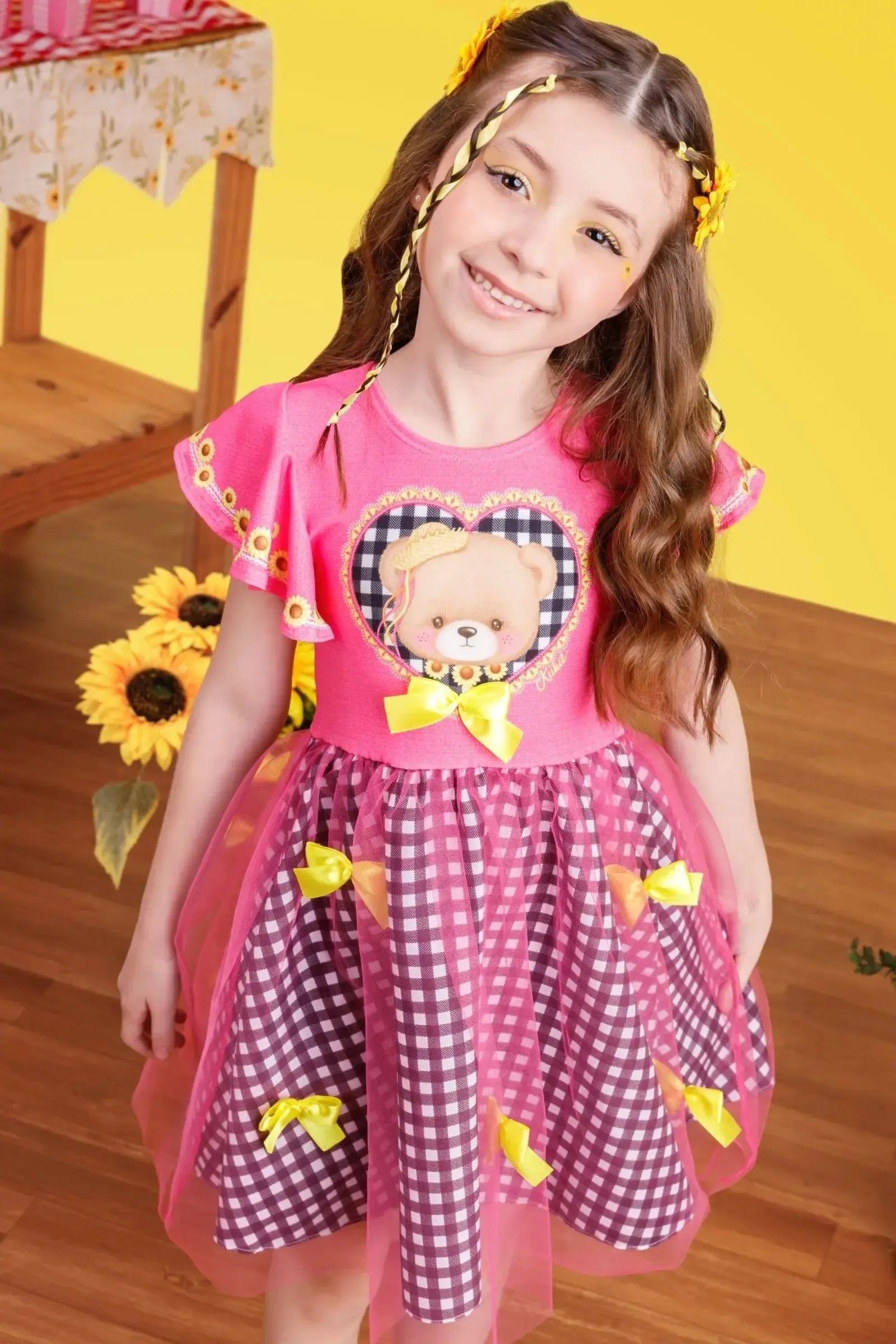 Vestido Junino Vibrante em Malha Power e Nylon e Saia de Tule 97817 Kukiê Infantil Menina
