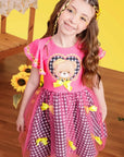 Vestido Junino Vibrante em Malha Power e Nylon e Saia de Tule 97817 Kukiê Infantil Menina