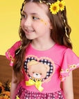 Vestido Junino Vibrante em Malha Power e Nylon e Saia de Tule 97817 Kukiê Infantil Menina